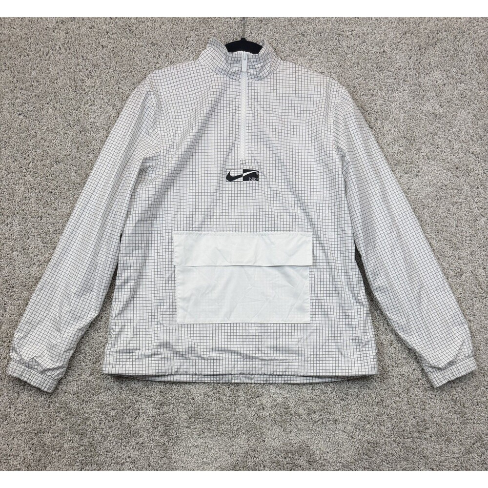 Nike Women's XS White Grid Half Zip Anorak Jacket Mesh Lined Retro Swoosh